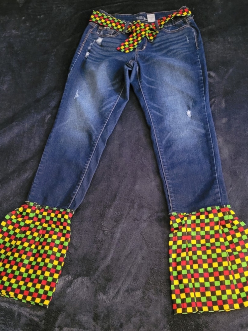 Distressed Custom Bohemian Afrocentric Bell Bottom Jeans